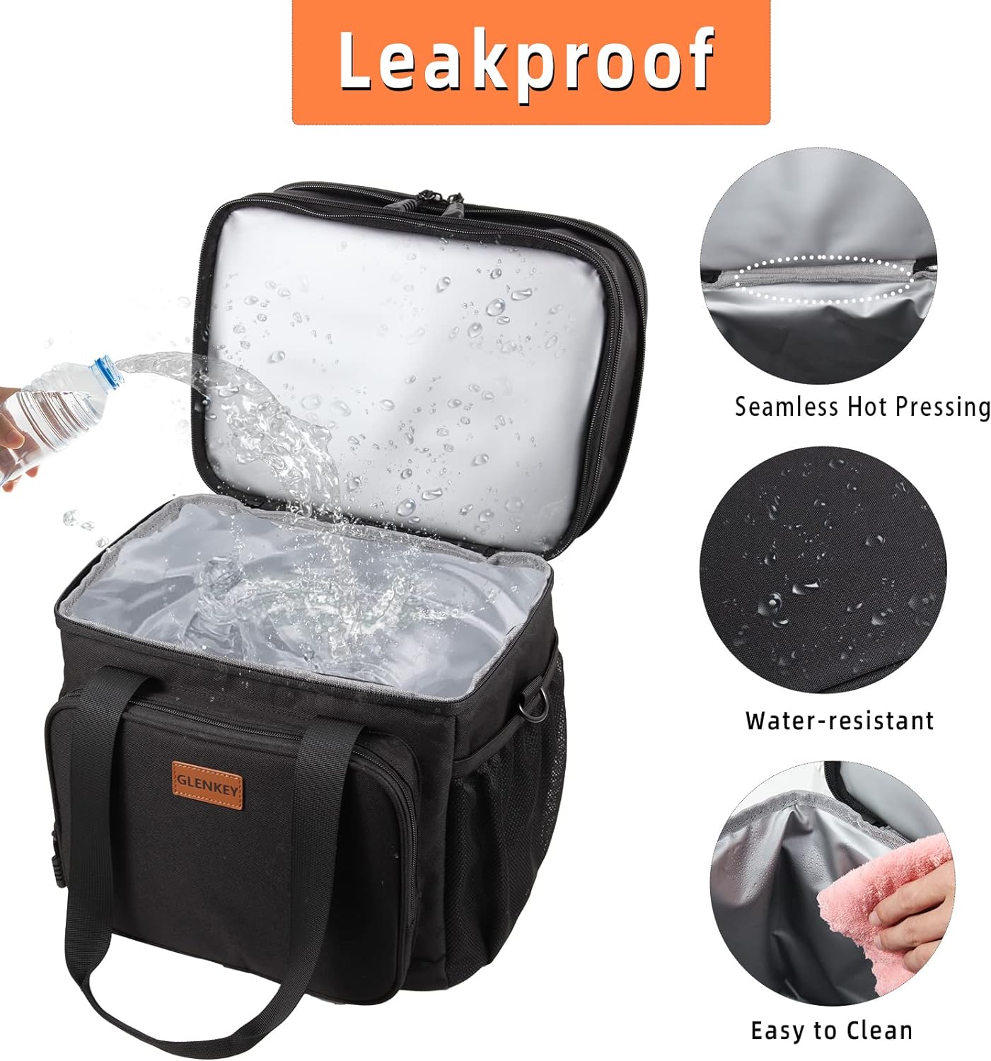 GLENKEY Expandable Xlarge Lunch Box, Insulated Heavy Duty Lunch Bag Waterproof Leakproof Durable Cooler Bag for Men Women Adults Work Construction Camping Trip, 25L, Black