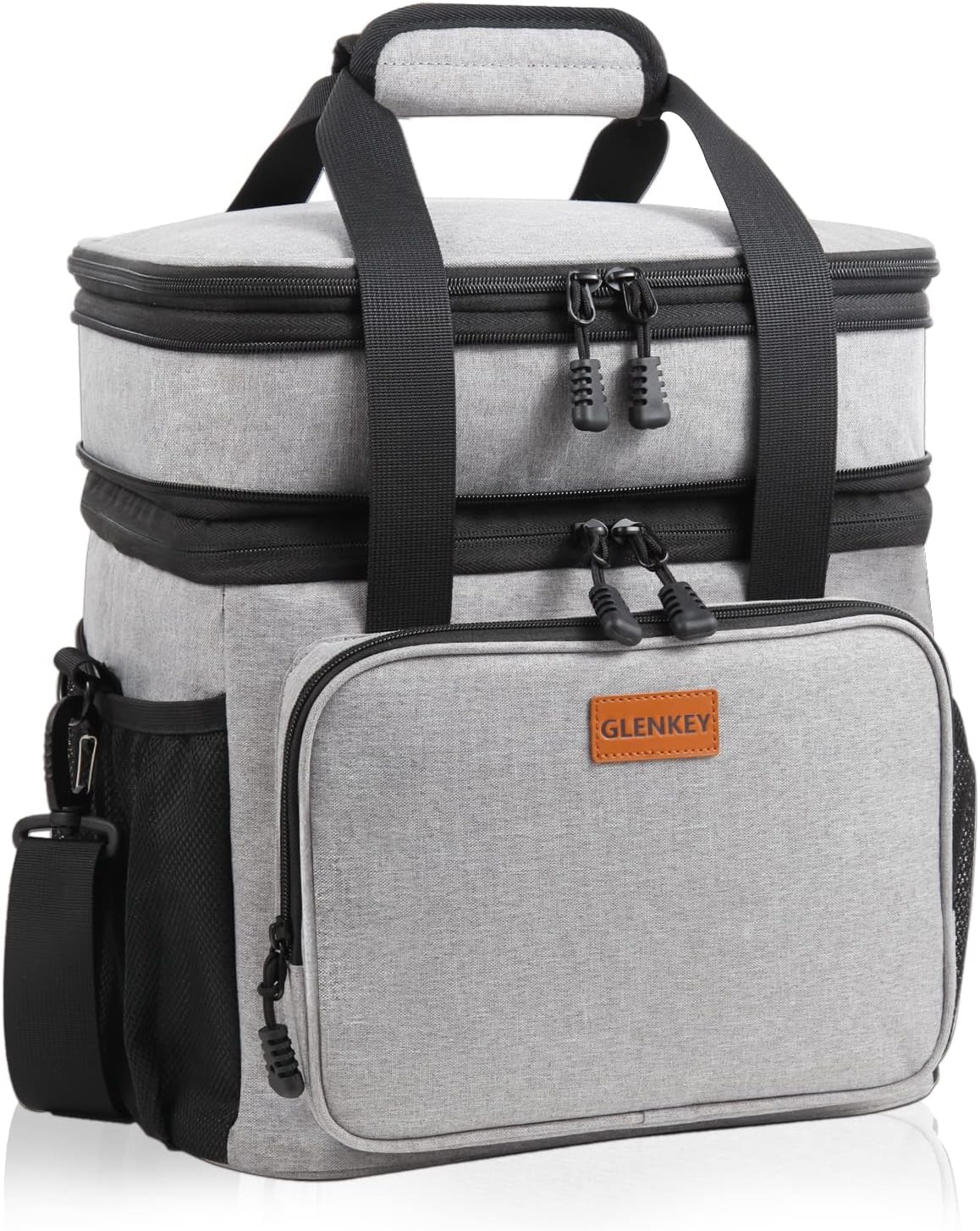 GLENKEY Double Deck Large Lunch Box, Insulated Heavy Duty Lunch Bag Waterproof Leakproof Durable Cooler Bag for Men Women Adults Work Picnic Camping Daytrip,16L,Grey