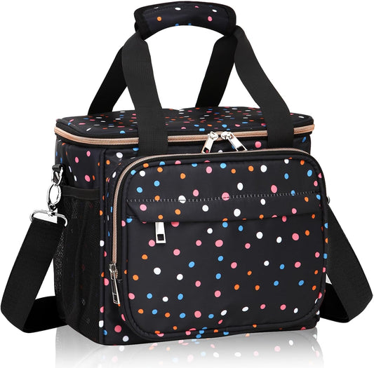 GLENKEY Insulated Lunch Box for Women, Lightweight Large Lunch Bag Leakproof Soft Cooler Bags with Shoulder Strap for Adults Work Flight Beach Travel, Polka Dots, 12L