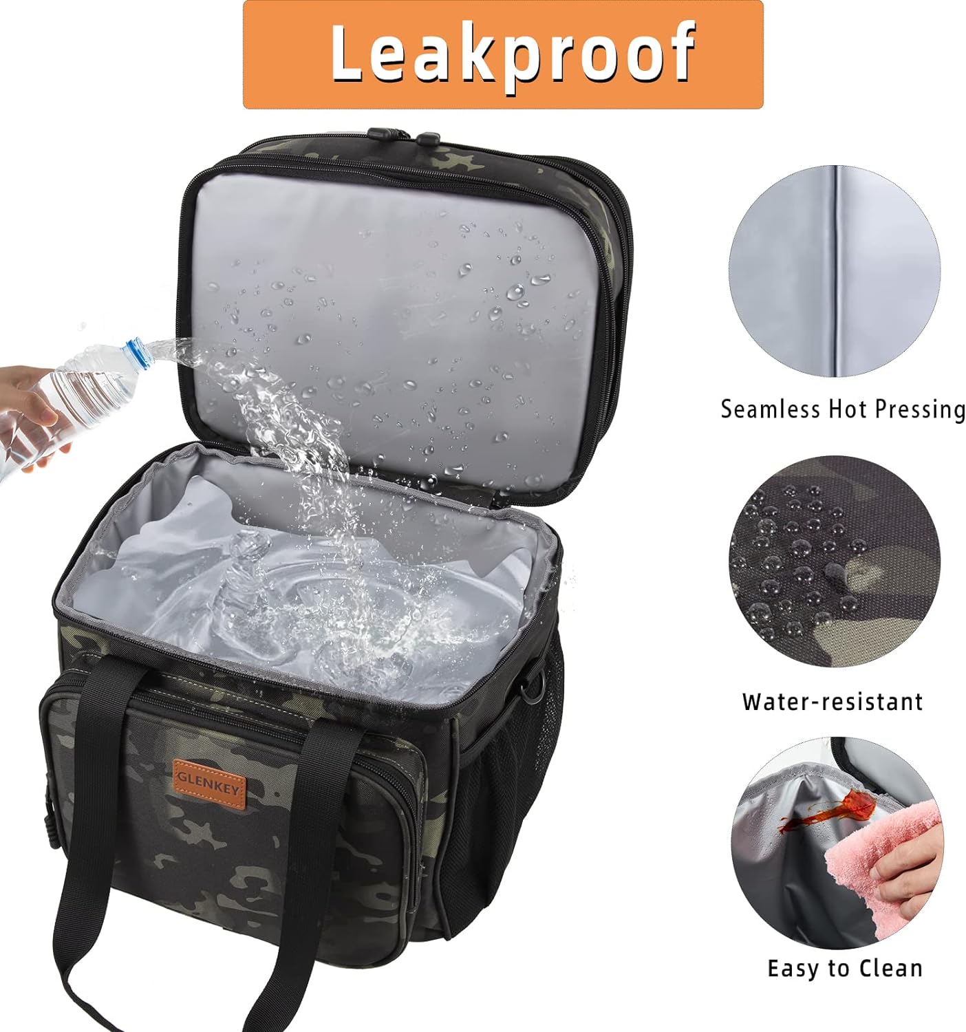 GLENKEY Expandable Xlarge Lunch Box, Insulated Heavy Duty Lunch Bag Waterproof Leakproof Durable Cooler Bag for Men Women Adults Work Construction Camping Trip, 25L, Black-Camo