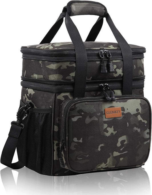 GLENKEY Expandable Large Insulated Lunch Box, Heavy Duty Lunch Cooler Bag Durable Leakproof Lunch Pail for Men Women Adults Work Shift Outdoor Picnic Camping Road Trip, 24 Can, Black-Camo